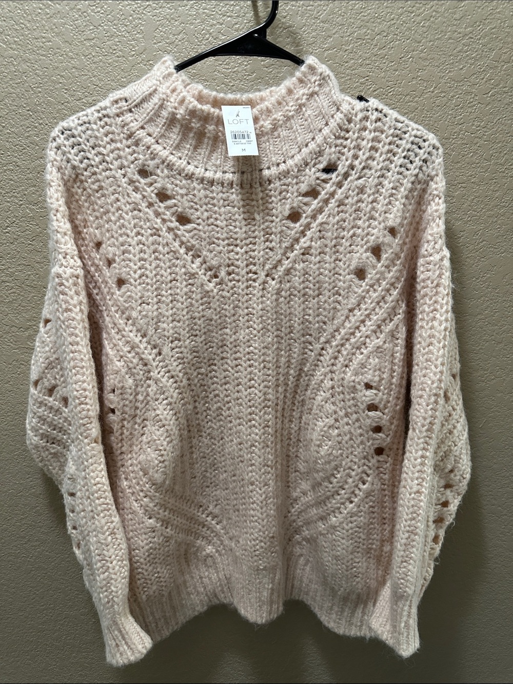 LOFT Women's Light Blush Cable Knit Mock Neck Sweater